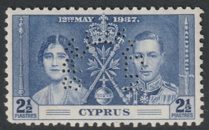Cyprus 1937 Coronation 2.5pi perforated SPECIMEN with gum, only about 400 produced, SG 150s