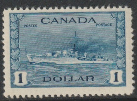 Canada 1942-48 KG6 War Effort $1 Destroyer unmounted mint but gum slightly disturbed, SG 388