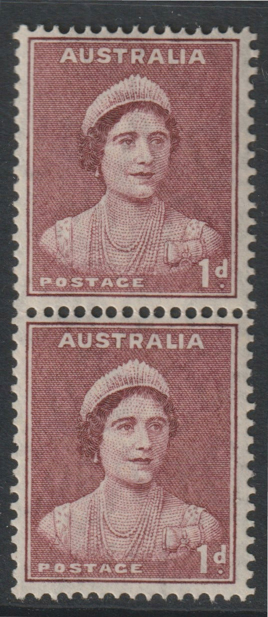 Australia 1937 Queen Elizabeth 1d maroon vertical coil pair lightly mounted mint SG 181a