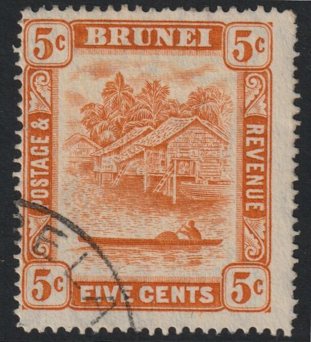 Brunei 1924-51 River Scene 5c orange with value retouch fine used