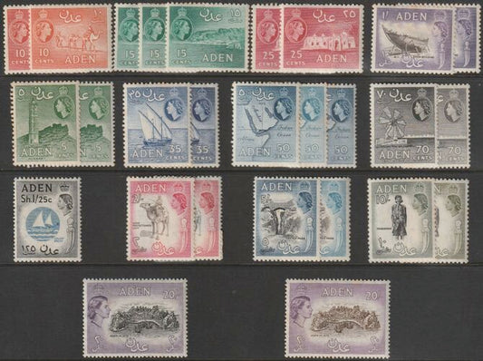 Aden 1953 Pictorial set of 25 including shades to £1 (2) all unmounted mint but most values affected by foxing, SG 48-72 cat £160