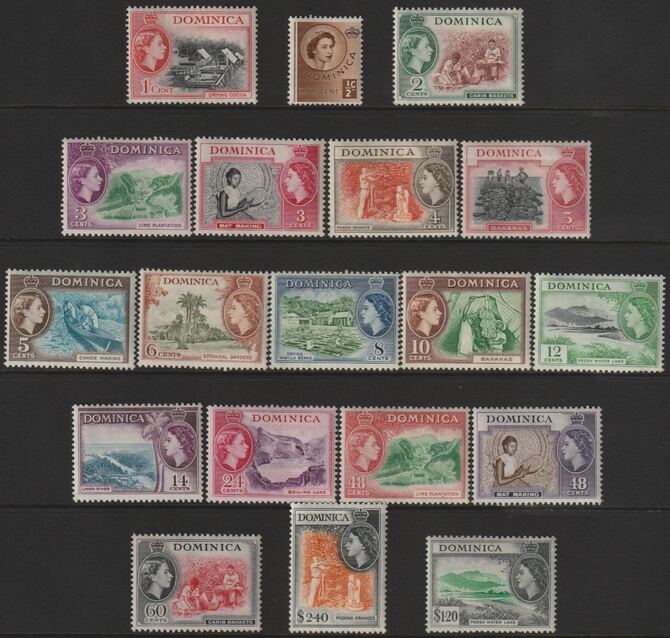 Dominica 1954-62 QEII Pictorial def set 19 values lightly mounted mint some u/m SG 140-58