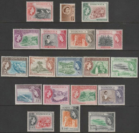 Dominica 1954-62 QEII Pictorial def set 19 values lightly mounted mint some u/m SG 140-58