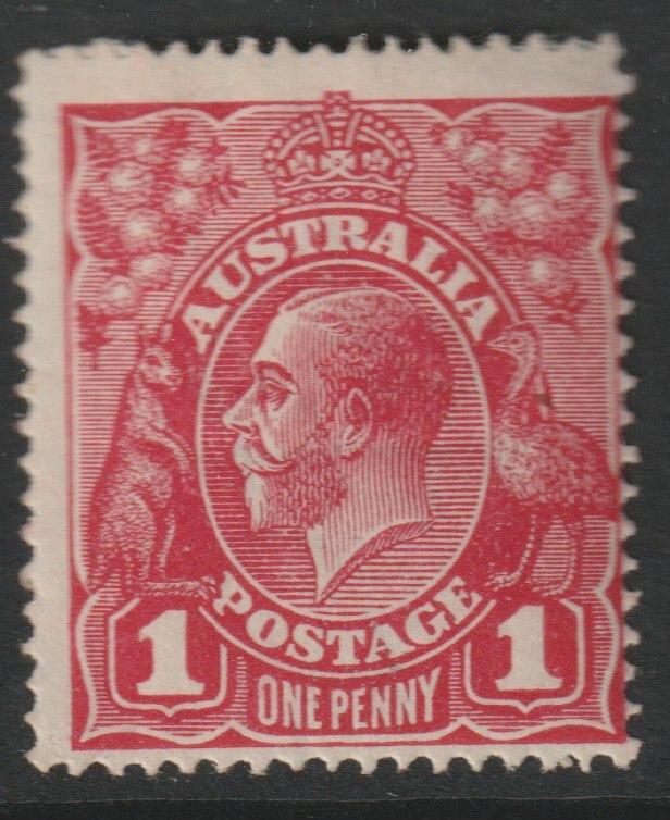 Australia 1914 KG5 1d carmine-pink mounted mint, centred to SE and light horiz crease, SG21ce