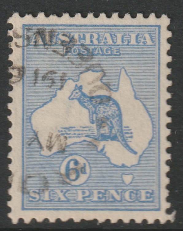 Australia 1915 Roo 6d bright blue die II good used, SG26a