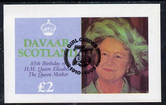 Davaar Island 1985 Life & Times of HM Queen Mother imperf deluxe sheet (Â£2 value) with Girl Guide 75th Anniversary opt in blackunmounted mint