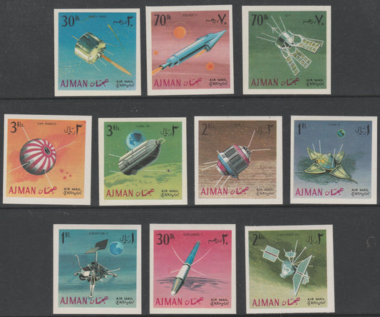 Ajman 1968 Satellites & Spacecraft imperf set of 10 (Mi 257-66B) unmounted mint