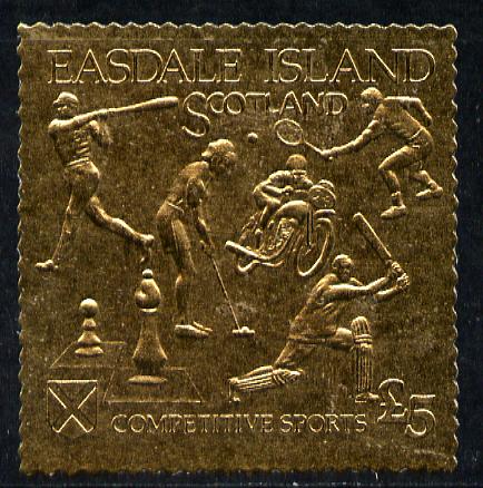 Easdale 1991 Competitive Sport #2 Â£5 embossed in gold foil (without border showing Golf, Cricket, Tennis, Motor-Cycling, Baseball & Chess) unmounted mint