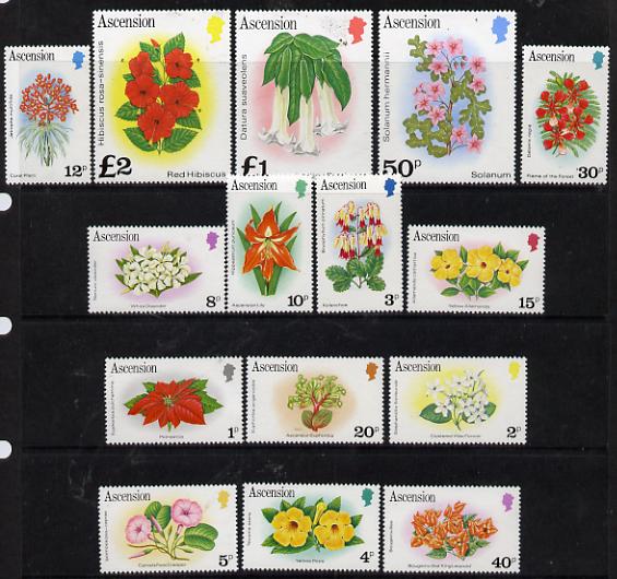 Ascension 1981-82 Flowers definitive set (without imprint) complete 1p to Â£2 unmounted mint SG 282A-96A