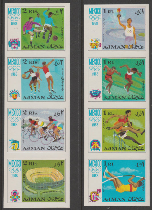 Ajman 1968 Mexico Olympics imperf set of 8 unmounted mint, Mi 247-54B