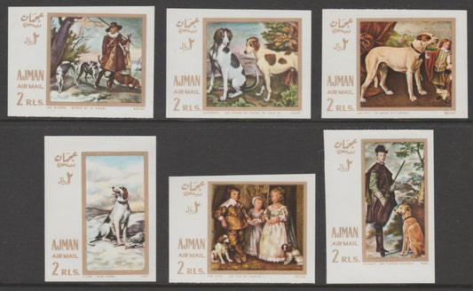 Ajman 1968 Paintings with Dogs imperf set of 6 (Mi 271-6B) unmounted mint