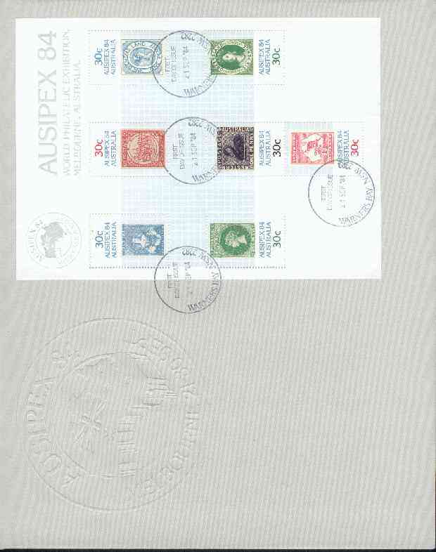 Australia 1984 'Ausipex 84' Stamp Exhibition m/sheet (Stamp on Stamp) on special cover with first day cancels, SG MS 945