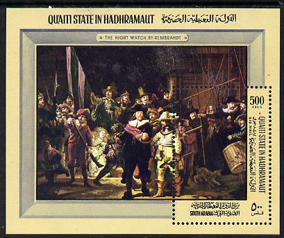 Aden - Qu'aiti 1967 Rembrandt perf miniature sheet unmounted mint (Mi BL 20A) 