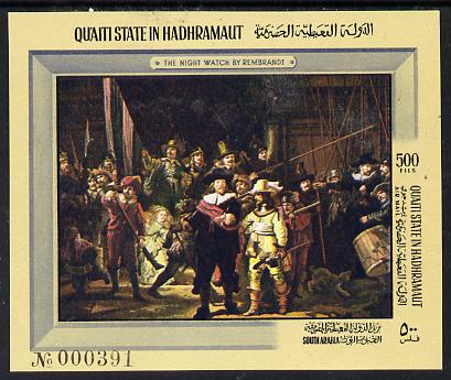 Aden - Qu'aiti 1967 Rembrandt imperf miniature sheet unmounted mint (Mi BL 20B) 