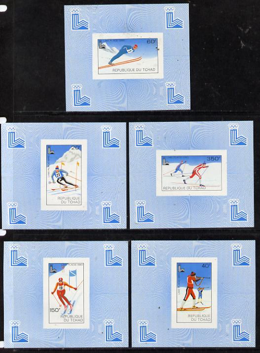 Chad 1980 Winter Olympics set of 5 imperf deluxe miniature sheets (Skiing, Cross Country)