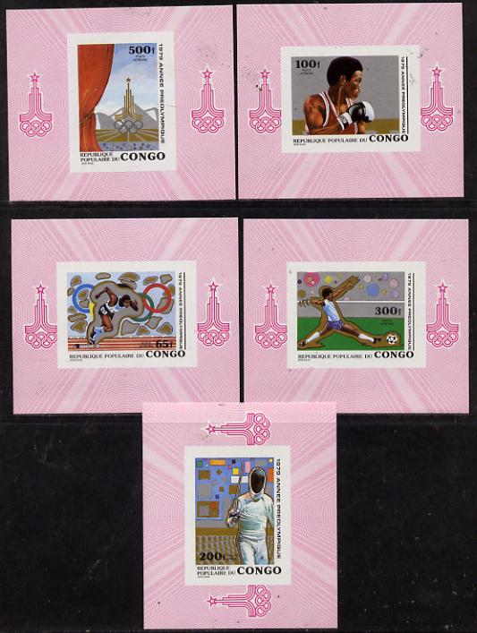 Congo 1979 Olympics set of 5 imperf deluxe miniature sheets (Boxing, Fencing, Running, Football) unmounted mint