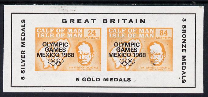 Calf of Man 1968 Olympic Games Mexico overprinted on Churchill imperf m/sheet (24m & 84m orange) additionally opt'd with Medals Won, unmounted mint (as Rosen CA134MS) 