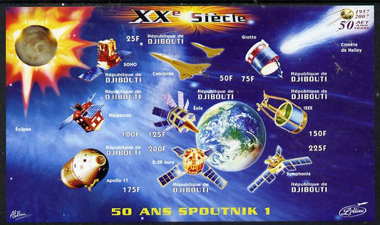 Djibouti 2009 50th Anniversary of Sputnik #02 imperf sheetlet containing 9 values unmounted mint