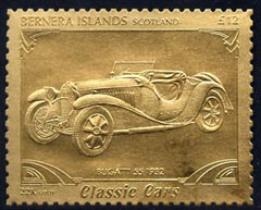 Bernera 1985 Classic Cars - 1932 Bugatti £12 value perforated & embossed in 22 carat gold foil unmounted mint