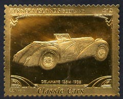 Bernera 1985 Classic Cars - 1938 Delahaye £12 value perforated & embossed in 22 carat gold foil unmounted mint