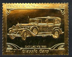 Bernera 1985 Classic Cars - 1930 Cadillac V12 £12 value perforated & embossed in 22 carat gold foil unmounted mint