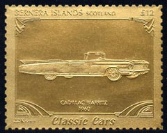Bernera 1985 Classic Cars - 1960 Cadillac Biarritz £12 value perforated & embossed in 22 carat gold foil unmounted mint