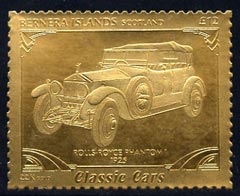 Bernera 1985 Classic Cars - 1925 Rolls Royce Phantom £12 value perforated & embossed in 22 carat gold foil unmounted mint