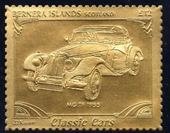 Bernera 1985 Classic Cars - 1955 MG TF £12 value perforated & embossed in 22 carat gold foil unmounted mint