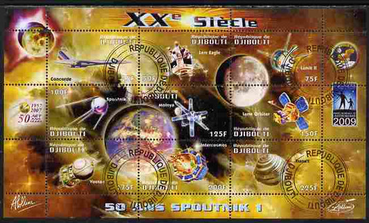Djibouti 2009 50th Anniversary of Sputnik #03 perf sheetlet containing 9 values fine cto used