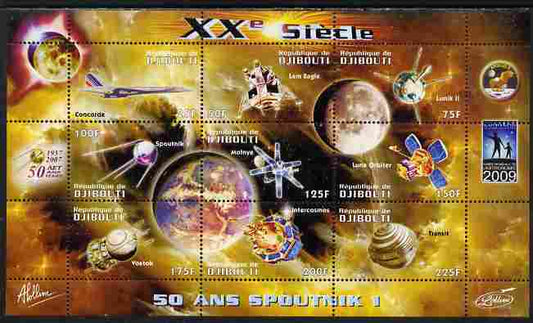 Djibouti 2009 50th Anniversary of Sputnik #03 perf sheetlet containing 9 values unmounted mint