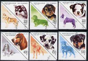 Guinea - Conakry 1997 Dogs complete triangular set of 6 (plus 6 labels) cto used*