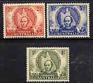 Australia 1946 Centenary of Mitchell's Exploration of Queensland set of 3, overall toning but unmounted mint SG 216-18