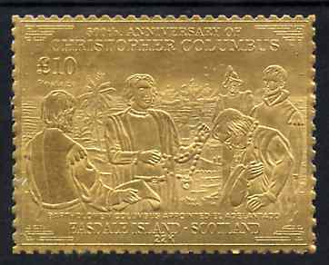 Easdale 1992 Columbus 500th Anniversary Â£10 (Bartholomew Columbus Appointed  El Adelantado) embossed in 22k gold foil unmounted mint