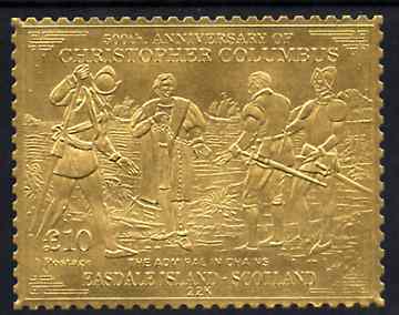 Easdale 1992 Columbus 500th Anniversary Â£10 (The Admiral in Chains) embossed in 22k gold foil unmounted mint