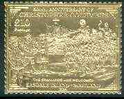 Easdale 1992 Columbus 500th Anniversary Â£10 (The Spaniards are Welcomed) embossed in 22k gold foil unmounted mint
