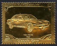 Bernera 1985 Classic Cars - 1967 NSU Â£12 value perforated & embossed in 22 carat gold foil unmounted mint