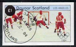 Davaar Island 1984 Los Angeles Olympic Games (Ice Hockey) imperf souvenir sheet (Â£1 value) cto used
