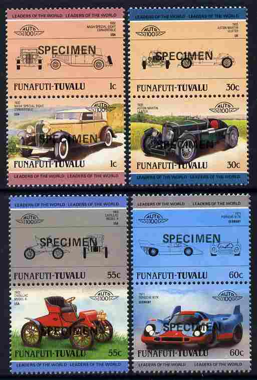 Tuvalu - Funafuti 1985 Cars #2 (Leaders of the World) set of 8 opt'd SPECIMEN unmounted mint