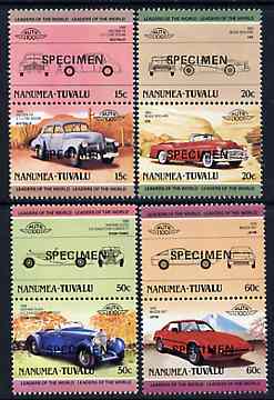 Tuvalu - Nanumea 1985 Cars #2 (Leaders of the World) set of 8 opt'd SPECIMEN unmounted mint