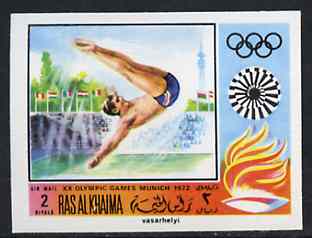 Ras Al Khaima 1970 Diving 2R imperf from Olympics set unmounted mint, Mi 385B