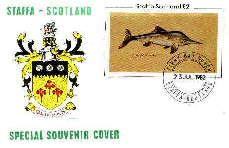 Staffa 1982 Prehistoric Marine Life (Ichthyosaurus) imperf deluxe sheet (Â£2 value) on cover with first day cancel