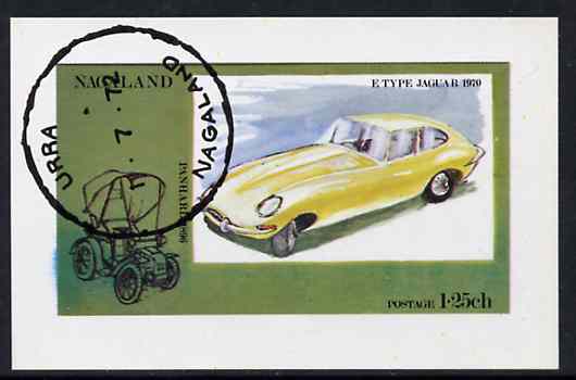 Nagaland 1972 Cars #1 (E-Type Jaguar) imperf souvenir sheet (1.25ch value) cto used