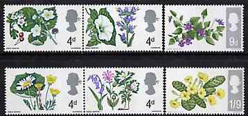 GB Great Britain 1967 British Wild Flowers unmounted mint set of 6 (phosphor) SG 717-22p