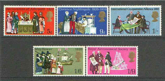 GB Great Britain 1970 Anniversaries unmounted mint set of 5, SG 819-23*