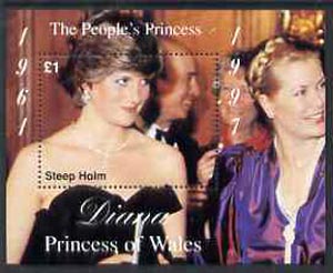 Steep Holm 1997 Diana, The People's Princess perf souvenir sheet #1 (Â£1 value Attending a Function) unmounted mint