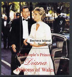 Bernera 1997 Diana, The People's Princess perf souvenir sheet (Â£1 value Arriving for a Function) unmounted mint