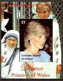Easdale 1997 Diana, The People's Princess perf souvenir sheet #1 (Â£1 value Mother Teresa in background) unmounted mint