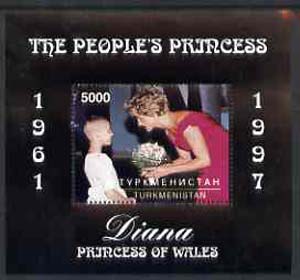 Turkmenistan 1997 Diana, The People's Princess perf souvenir sheet #2 (Portrait with black frame) unmounted mint