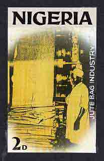 Nigeria - Original artwork probably intended for the 1961 definitive series - showing Jute Bag Industry (2d value) by unknown artist in black ink with yellow wash,  5" x 8" mounted on board