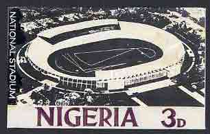Nigeria - Original artwork probably intended for the 1961 definitive series - showing National Stadium (3d value) by unknown artist in black and white,  8" x 5" mounted on board